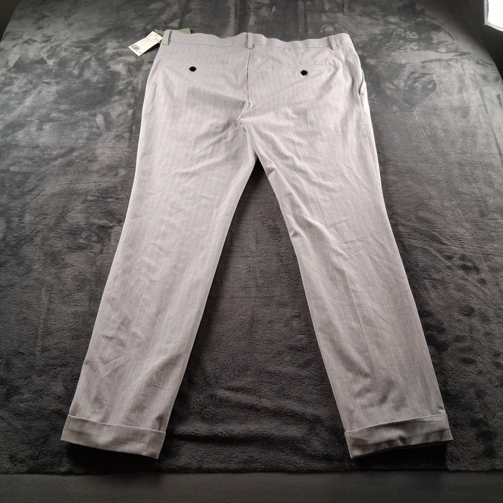 NWT H&M Skinny Fit Dress Pants Mens 36 Grey Pinstripe Cuffed Trousers